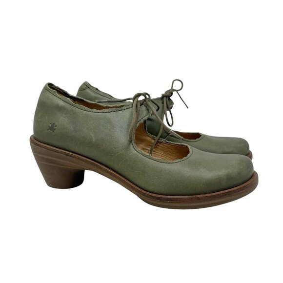 El Naturalista Aqua Iris Leather Lace-Up Mary Jane Shoes Olive Green 38 8 womens - Picture 1 of 13